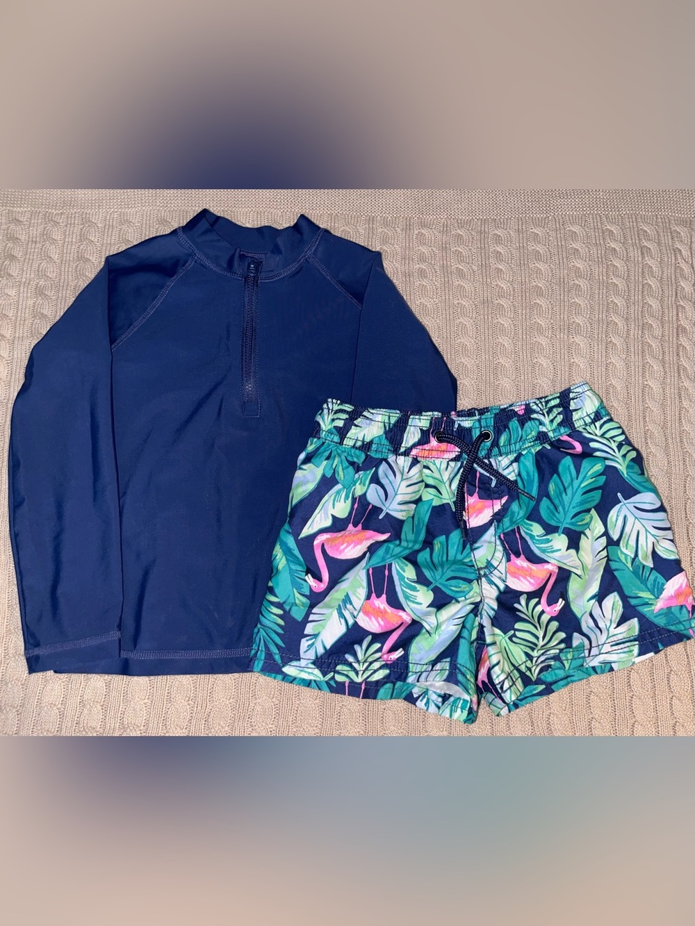 Carter's Navy Rash Guard with Tropical Flamingo Swim Shorts